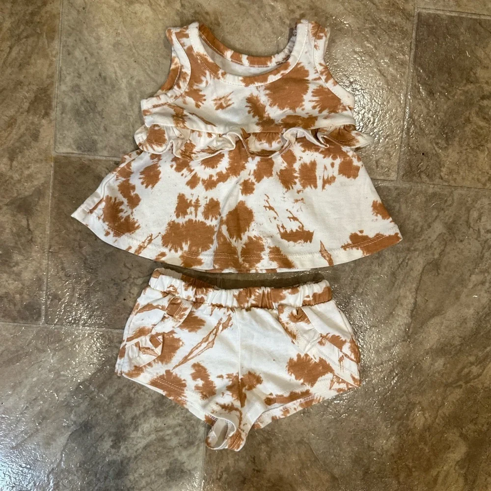 Grayson Mini Baby Girl Ruffle Tie Dye Boho Tank & Shorts Matching Set Newborn